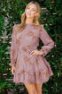 Lantern Sleeve Deep V Neck Knotted Tiered Mini Dress